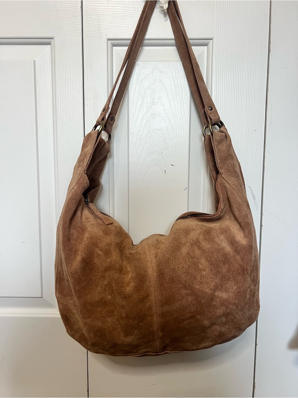 Free People Roma Suede Tote Bag Slouchy Hobo Rust Brown